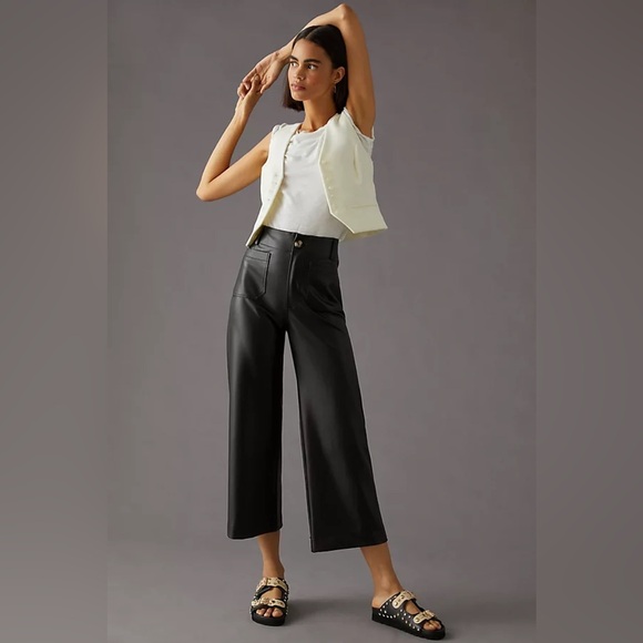 New Anthropologie Maeve Colette Faux Leather Crop Wide Leg...